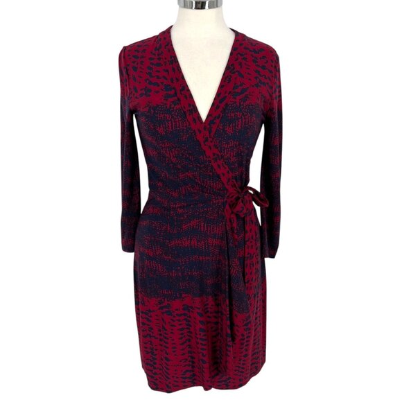 BCBGMAXAZRIA Wrap Dress Printed Red Blue Size XS - Picture 1 of 14